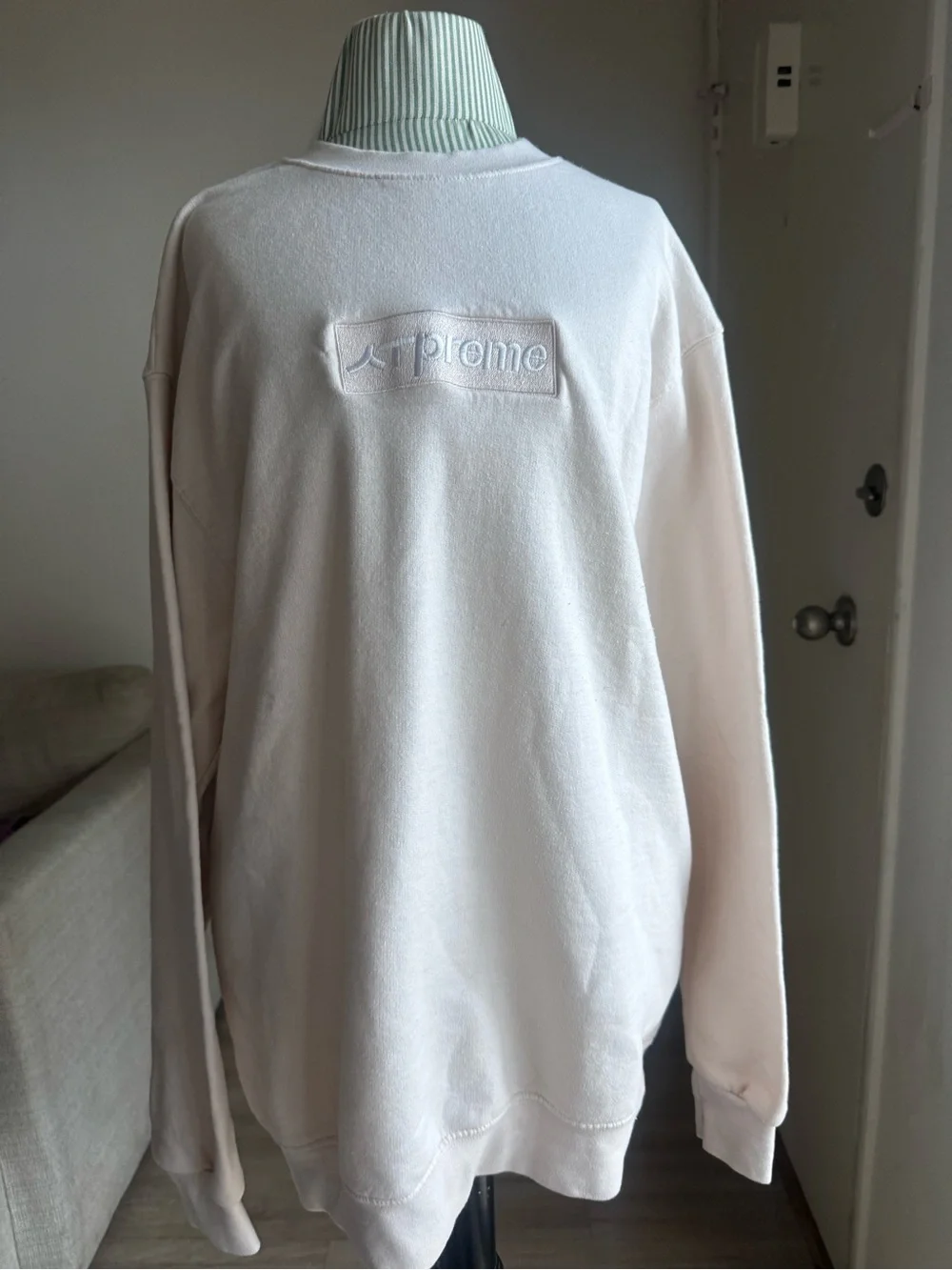 Champion Eco Light Pink Crewneck Sweatshirt with Embroidered Supreme Style Logo